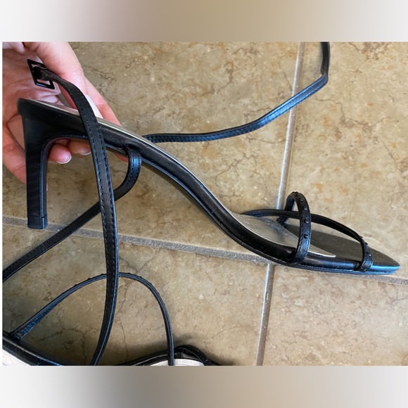 Zara black high heels sandal shoes with thin Crossed studded straps size 38 7.5 - Picture 6 of 11